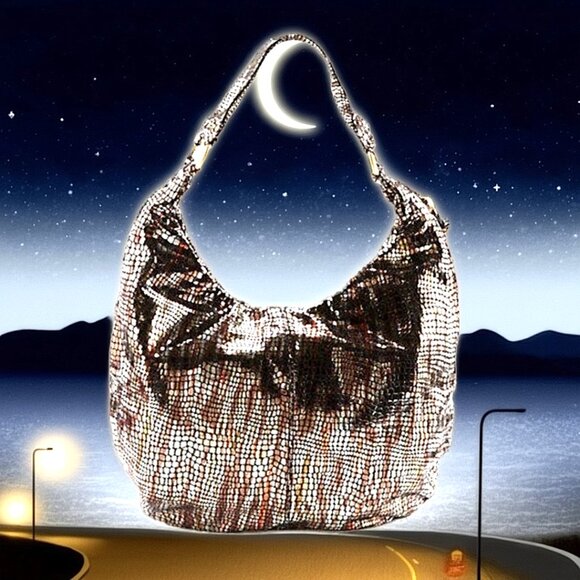 Hobo Gabor Bronze Silver Metallic Mosaic Shoulder Bag - Picture 2 of 9